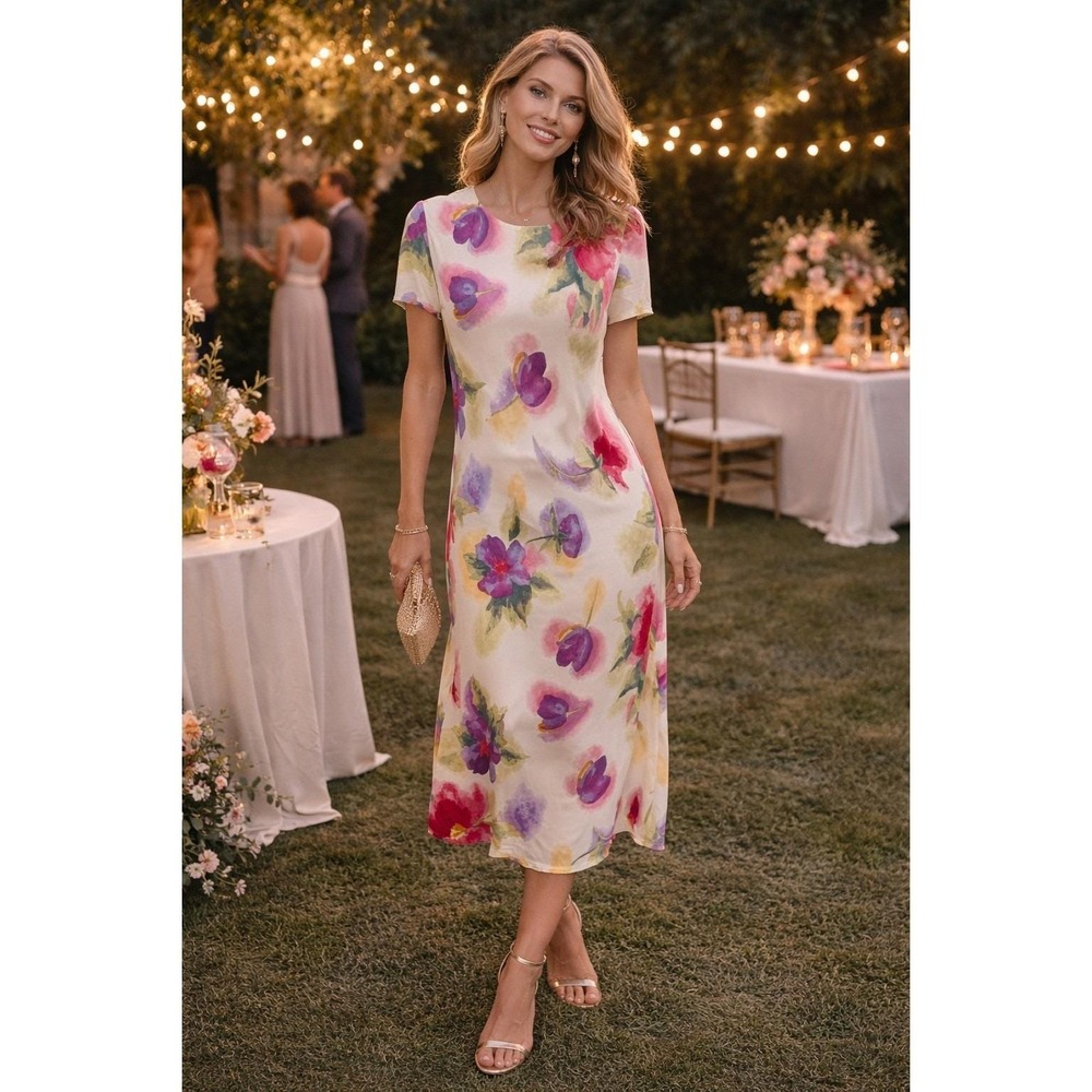 Wedding Cottagecore Y2K Jeffrey Dara 80s Watercolors Floral Women Midi 8 Dress